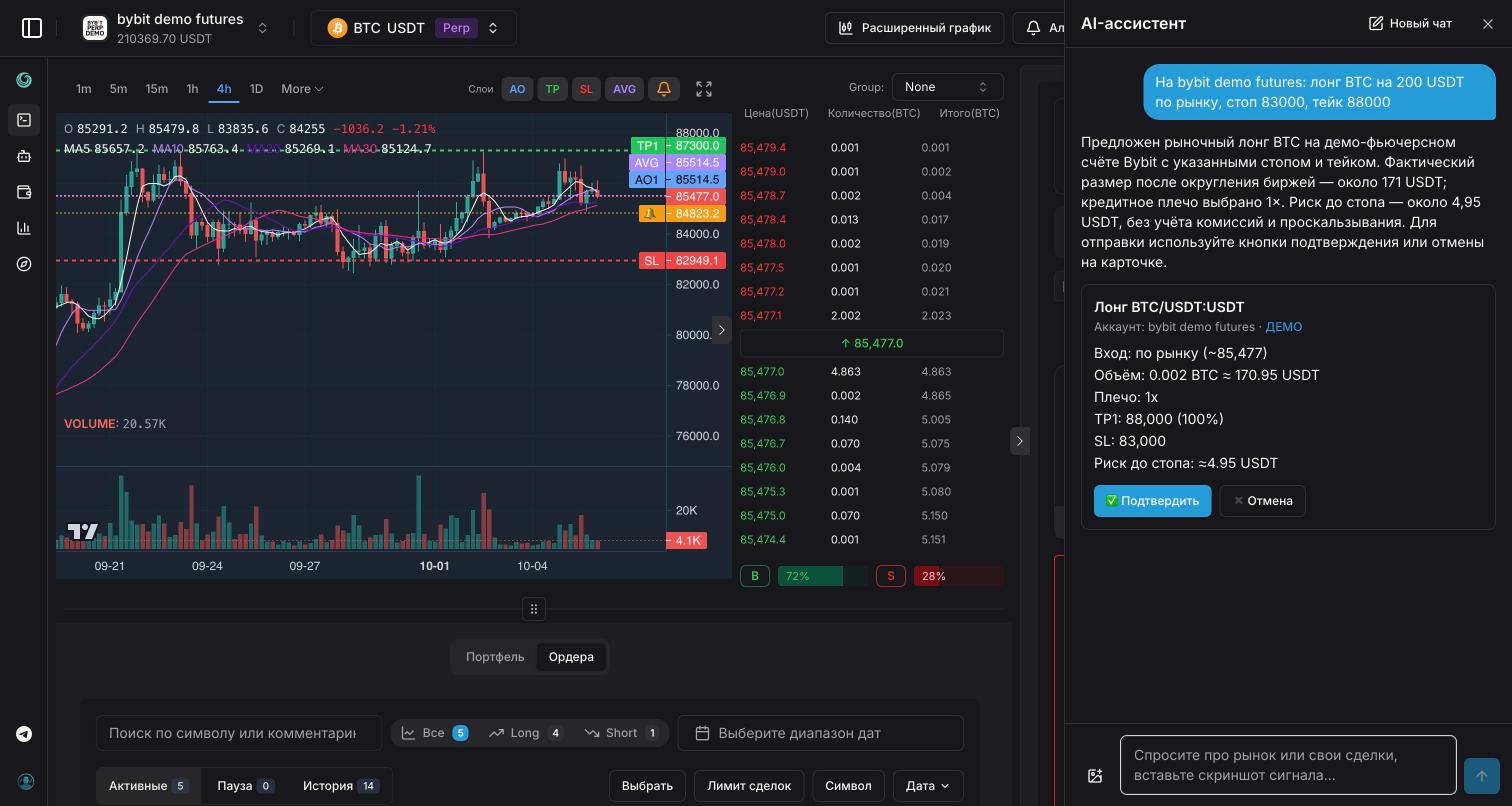 Панель AI-ассистента с карточкой предложения